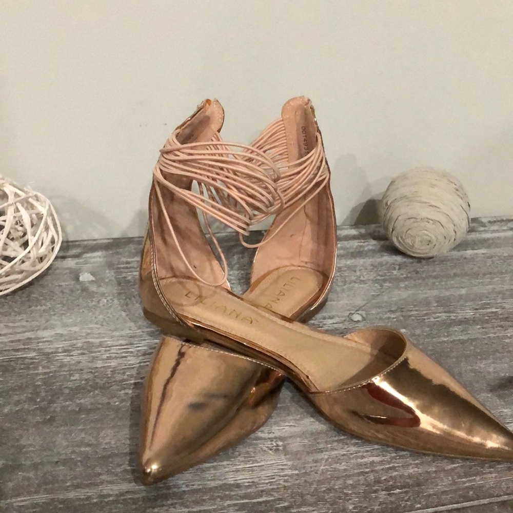 Rose gold pointed toe sandals